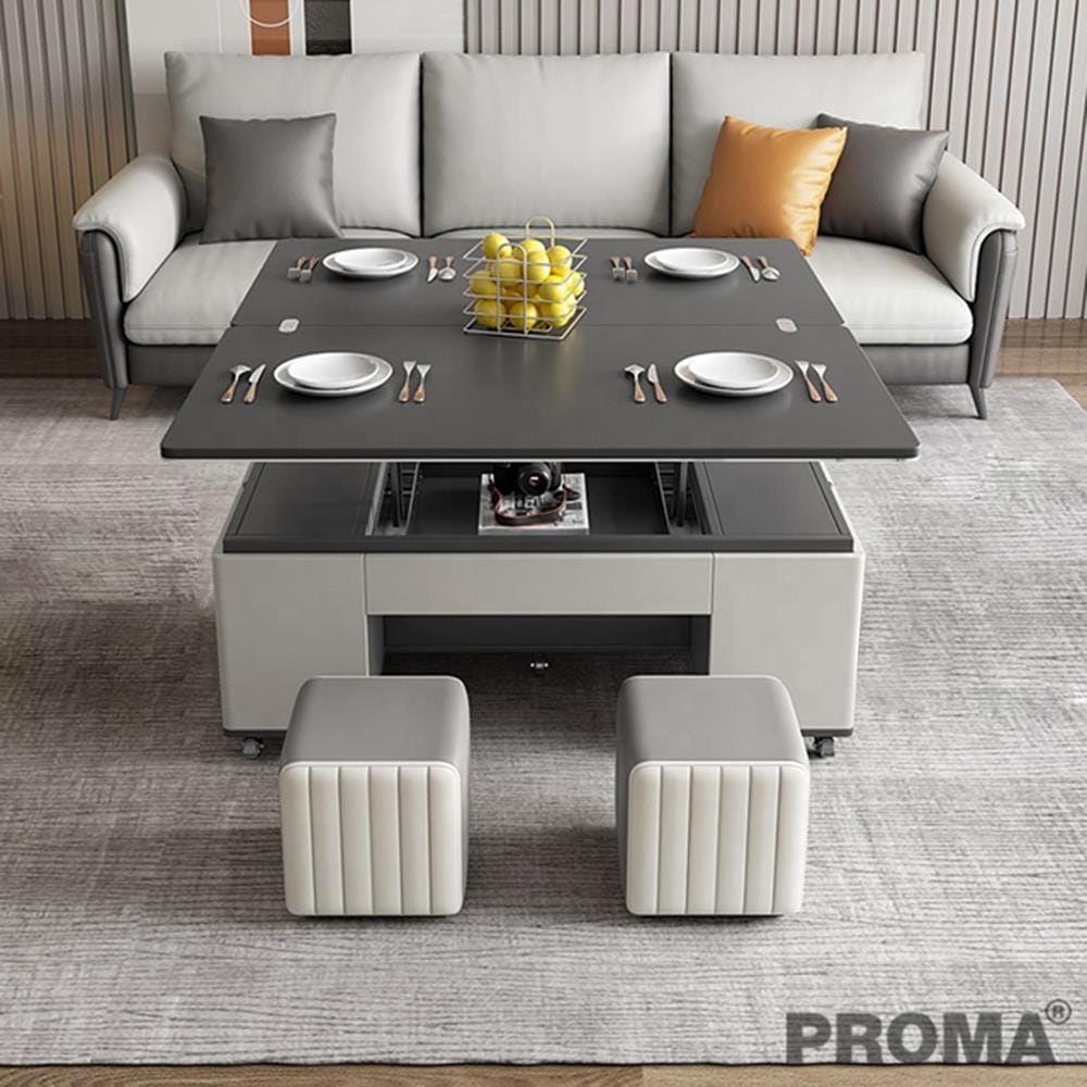 [PRE-ORDER] โต๊ะกลางมัลติฟังก์ชัน 3IN1 พร้อมสตูล 2 ตัว PROMA-CTB-37 ครีม_9