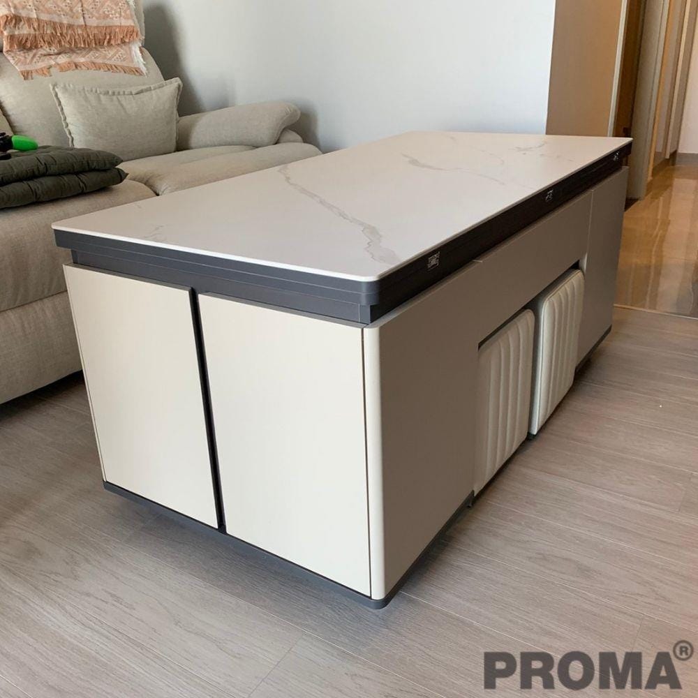 [PRE-ORDER] โต๊ะกลางมัลติฟังก์ชัน 3IN1 พร้อมสตูล 2 ตัว PROMA-CTB-37 ครีม_4