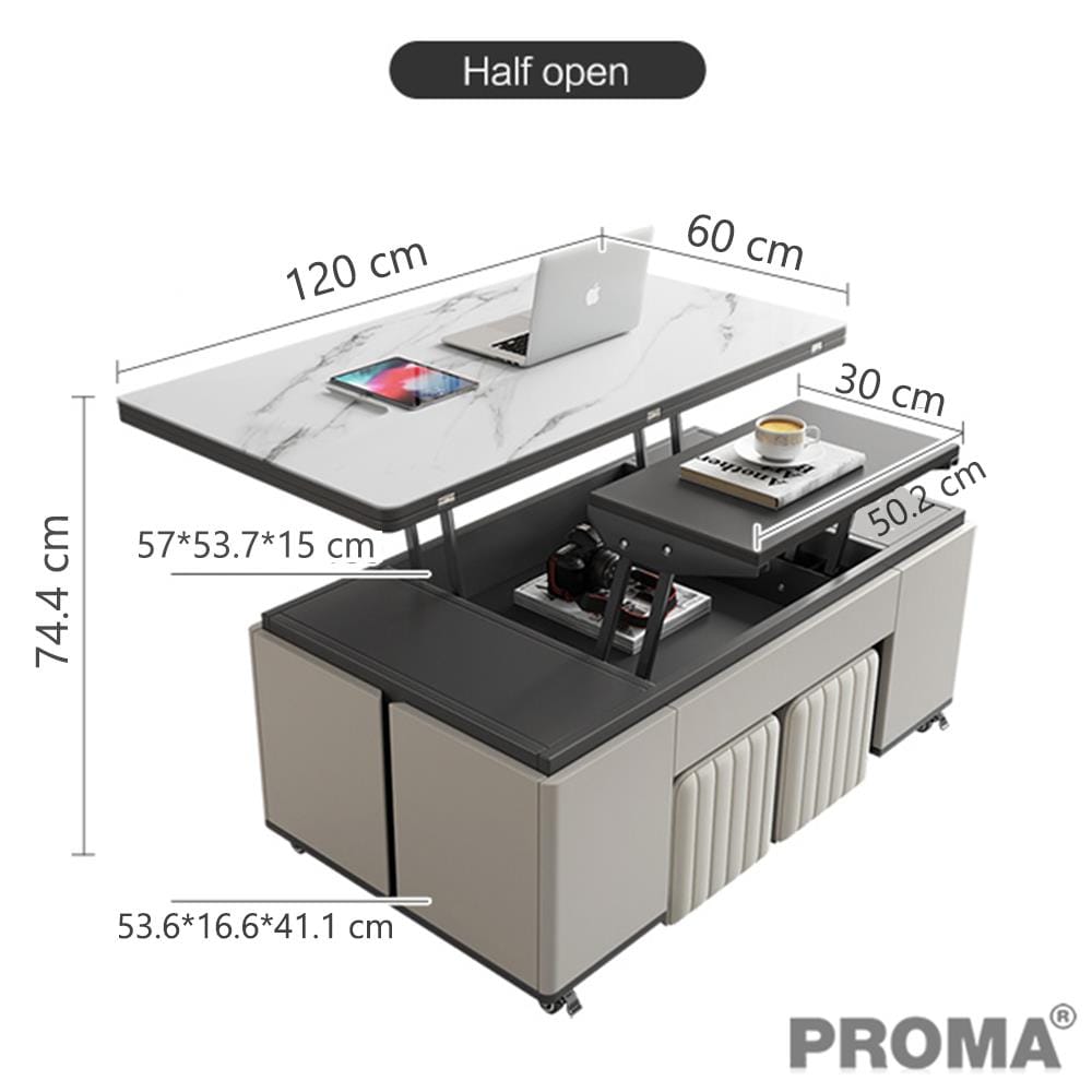 [PRE-ORDER] โต๊ะกลางมัลติฟังก์ชัน 3IN1 พร้อมสตูล 2 ตัว PROMA-CTB-37 ครีม_6