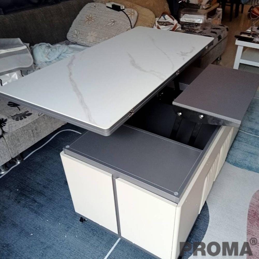 [PRE-ORDER] โต๊ะกลางมัลติฟังก์ชัน 3IN1 พร้อมสตูล 2 ตัว PROMA-CTB-37 ครีม_5