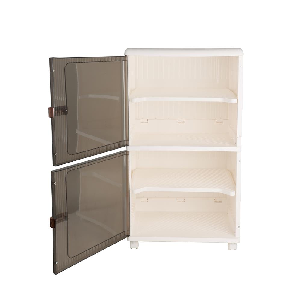 กล่องบานเปิด 2 ชั้น มีล้อ STACKO 40x33.5x71 ซม. สีขาว/น้ำตาล