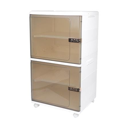 กล่องบานเปิด 2 ชั้น มีล้อ STACKO 40x33.5x71 ซม. สีขาว/น้ำตาล_0