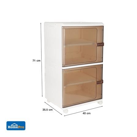 กล่องบานเปิด 2 ชั้น มีล้อ STACKO 40x33.5x71 ซม. สีขาว/น้ำตาล_9