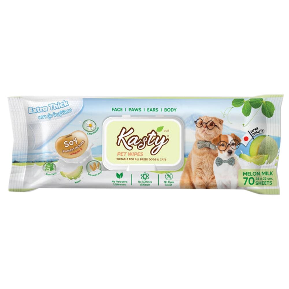 ผ้าเช็ดทำความสะอาดสัตว์เลี้ยง KASTY กลิ่น MELON MILK 70 แผ่น