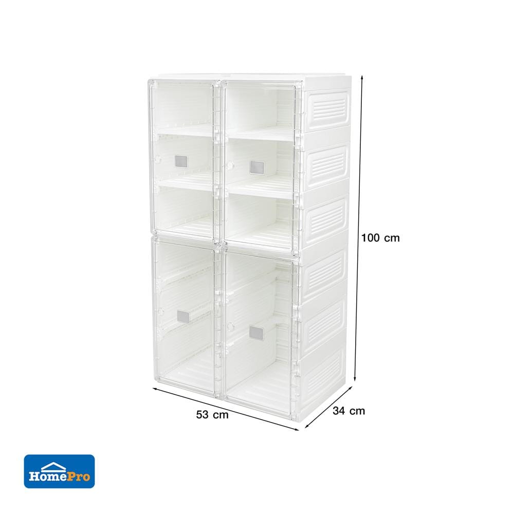กล่องรองเท้า 8 ช่อง STACKO CLAIRE 53x34x100 ซม. สีขาว/ใส