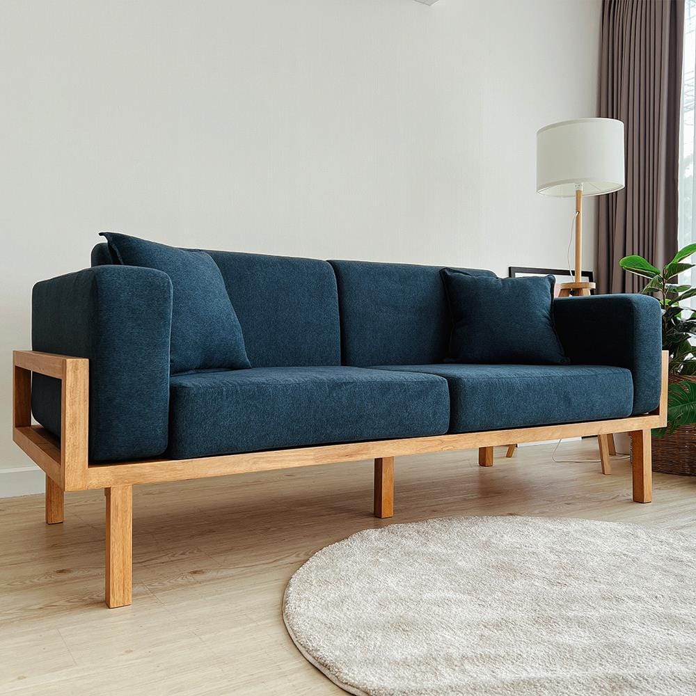 โซฟาไม้ยางพารา RENITA HOME รุ่น LUND 200X80CM. ผ้ากึ่งกำมะหยี่ สะท้อนน้ำ สีน้ำเงิน (HPP947/06)_8
