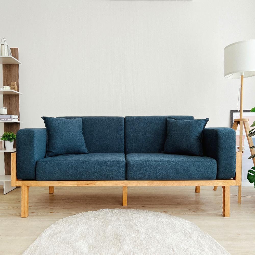 โซฟาไม้ยางพารา RENITA HOME รุ่น LUND 200X80CM. ผ้ากึ่งกำมะหยี่ สะท้อนน้ำ สีน้ำเงิน (HPP947/06)_4