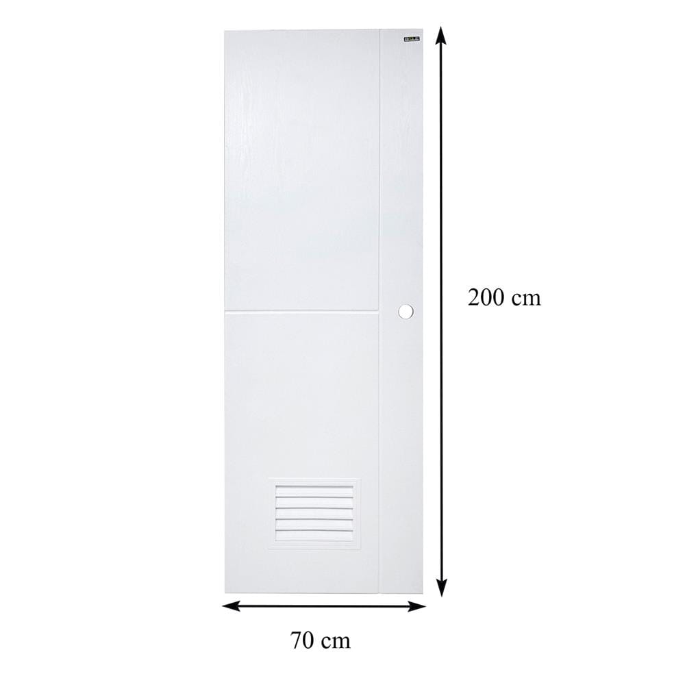 ประตูห้องน้ำ UPVC AZLE PSW22 เกล็ดล่าง 70X200 ซม. สีขาว เจาะลูกบิด