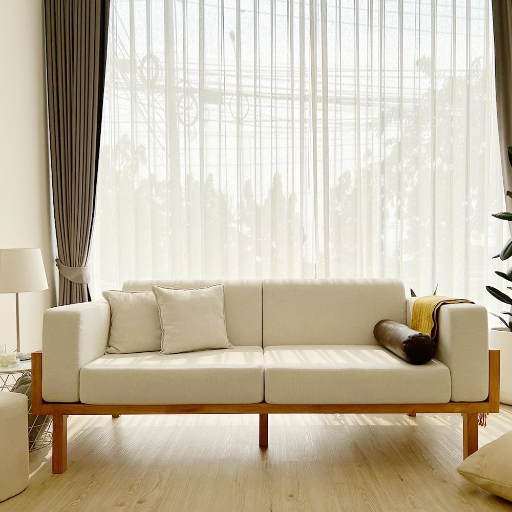 โซฟาไม้ยางพารา RENITA HOME รุ่น LUND 200X80CM. ผ้ากึ่งกำมะหยี่ สะท้อนน้ำ สีครีม (HPP947/03)_5