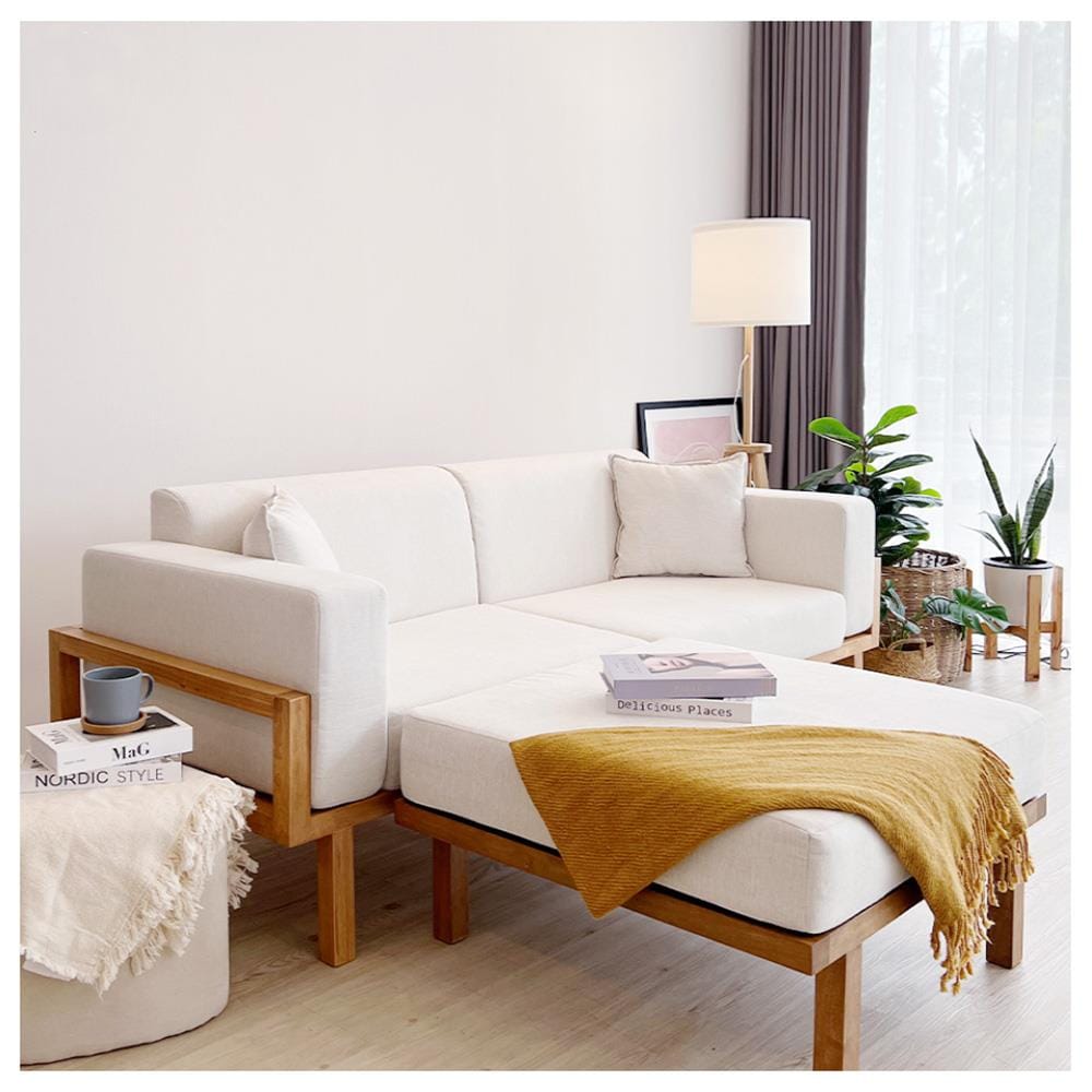 โซฟาเข้ามุมไม้ยางพารา RENITA HOME รุ่น LUND 200X160CM. ผ้ากึ่งกำมะหยี่ สะท้อนน้ำ สีครีม (HPP947/03)_9