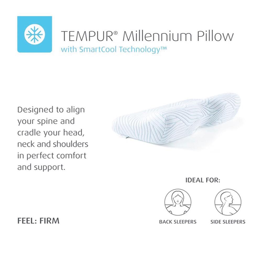 หมอนสุขภาพ เมมโมรี่โฟม TEMPUR MILLENNIUM PILLOW WITH SMARTCOOL TECHNOLOGY ไซซ์ L 54x32x12.5 ซม. สีขาว