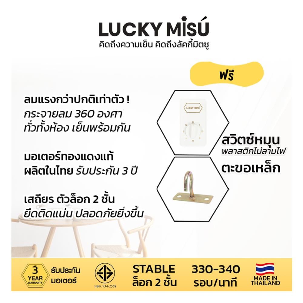 พัดลมติดเพดาน ขนาด 56 นิ้ว ลัคกี้มิตซู รุ่น LM56 สีเขียว (รุ่นลมแรง ก้านยาว 1 เมตร)_2