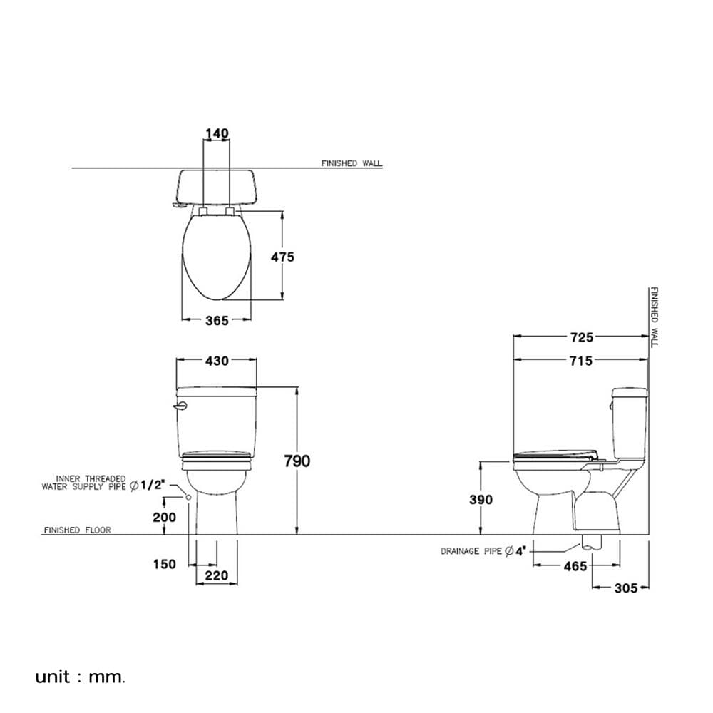 สุขภัณฑ์ 2 ชิ้น COTTO C13431 4.5 ลิตร สีขาว