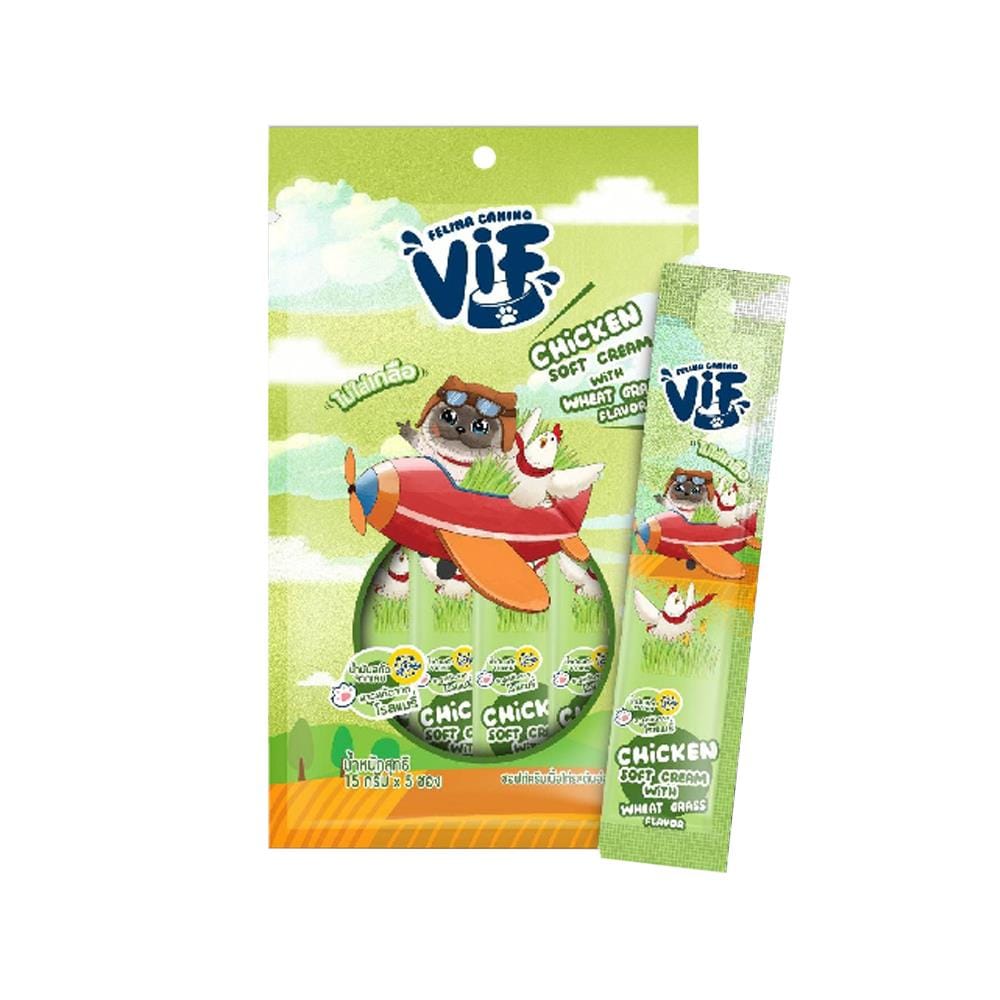 ขนมแมวเลีย FELINA CANINO VIF ซอฟท์ครีมไก่ต้นอ่อนข้าวสาลี 15 ก. แพ็ก 5 ชิ้น