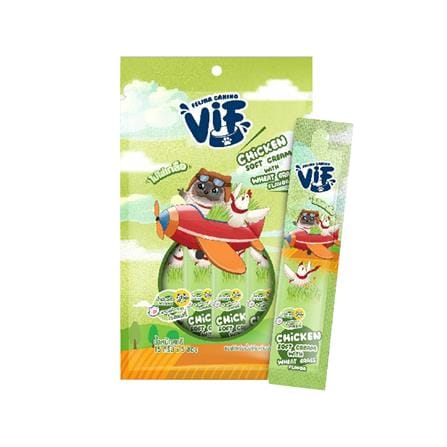 ขนมแมวเลีย FELINA CANINO VIF ซอฟท์ครีมไก่ต้นอ่อนข้าวสาลี 15 ก. แพ็ก 5 ชิ้น_0