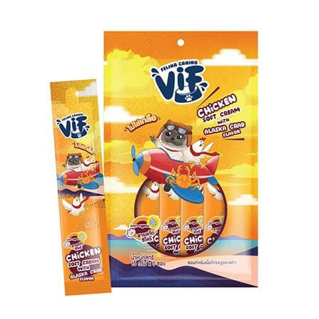 ขนมแมวเลีย FELINA CANINO VIF ซอฟท์ครีมเนื้อไก่รสปูอลาสก้า 15 ก. (แพ็ก 5 ชิ้น)_0