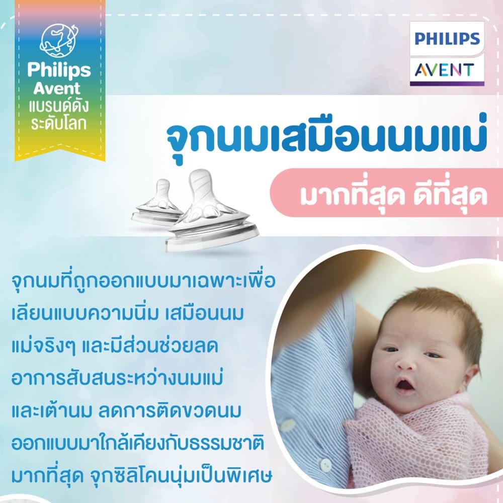 จุกนมซิลิโคน PHILIPS AVENT NATURAL 6 เดือนขึ้นไป แพ็ก 2 ชิ้น