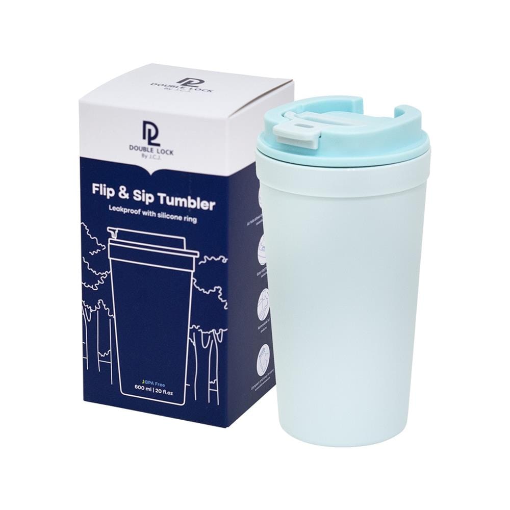 แก้วน้ำมีฝา 0.6 ลิตร DOUBLE LOCK FLIP&SIP NO.1802 สีฟ้า
