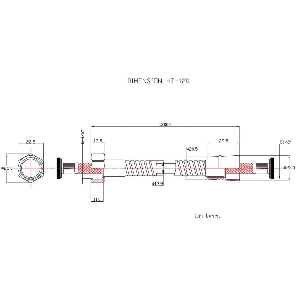 สายฝักบัวสเตนเลส HANG HT-120 120 ซม.