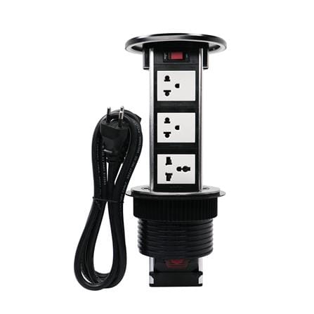 ชุดเต้ารับ 3 ช่องแนวตั้งฝังโต๊ะพร้อมแท่นชาร์จไร้สาย 15 วัตต์ HACO PBK/2EU สีดำ
