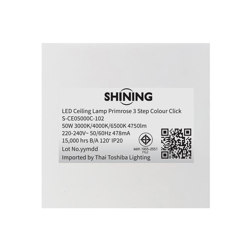 ไฟเพดาน LED SHINING S-CE05000C-102 20 นิ้ว 50 วัตต์ DAYLIGHT/COOL WHITE/WARM WHITE สีขาว