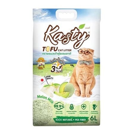 ทรายแมวเต้าหู้ KASTY TOFU CAT LITTER กลิ่นนมเมล่อน 6 ลิตร