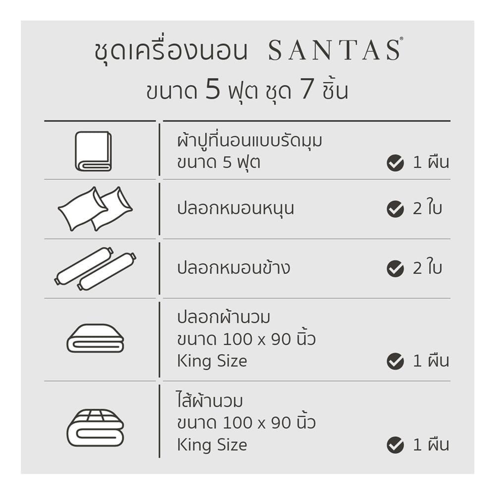 ชุดผ้าปูที่นอน 5 ฟุต 7 ชิ้น SANTAS ALYSSA PI