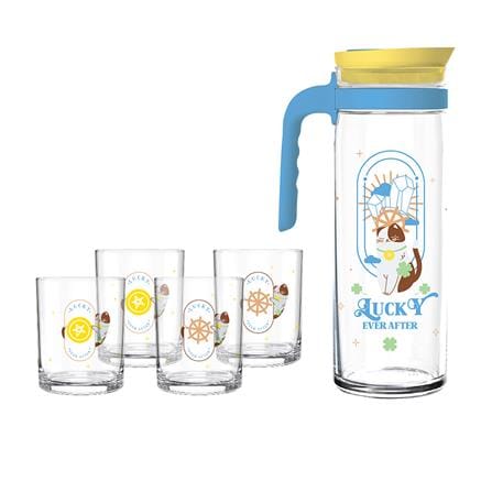 แก้วน้ำ 285 มล. พร้อมเหยือก 1.39 ลิตร OCEAN GLASS NEKO FORTUNE FAMILY แพ็ก 5 ใบ_0