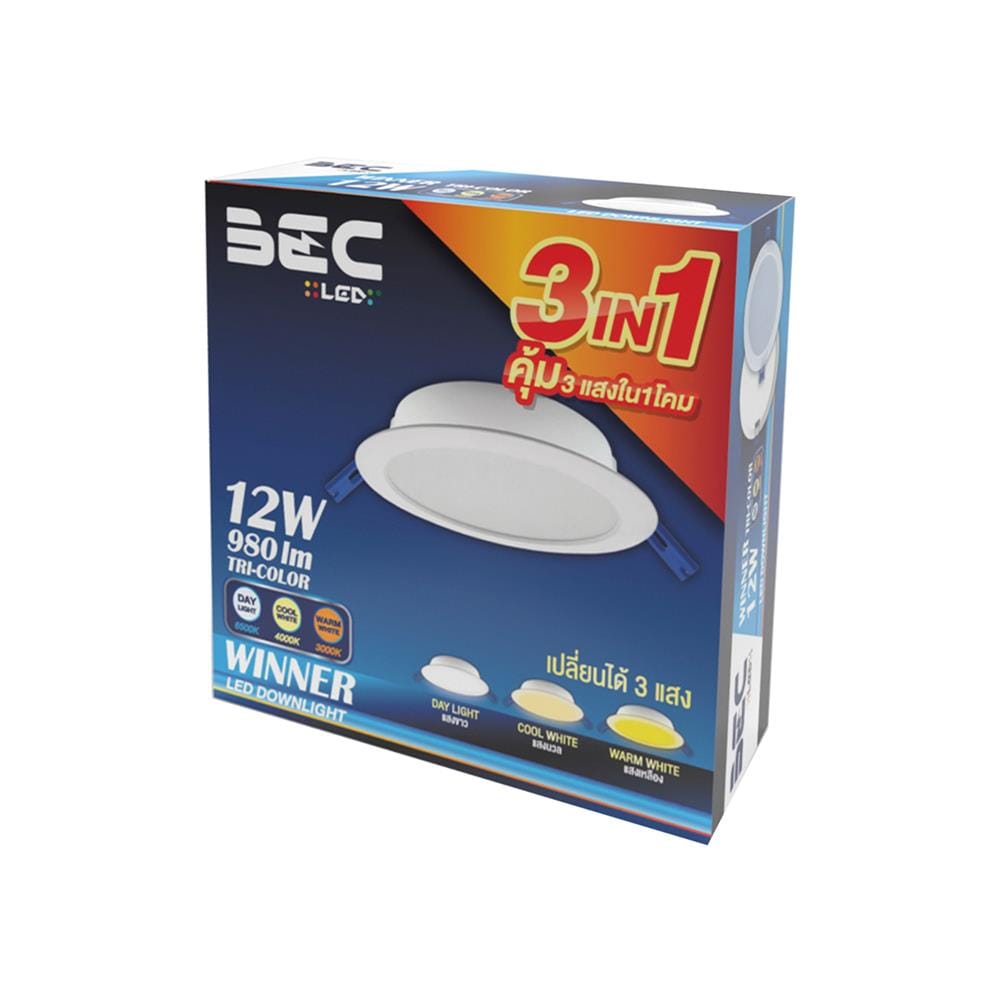 ดาวน์ไลท์ LED BEC WINNER 12W TRI-COLOR 5 นิ้ว 12 วัตต์ DAYLIGHT/COOL WHITE/WARM WHITE สีขาว