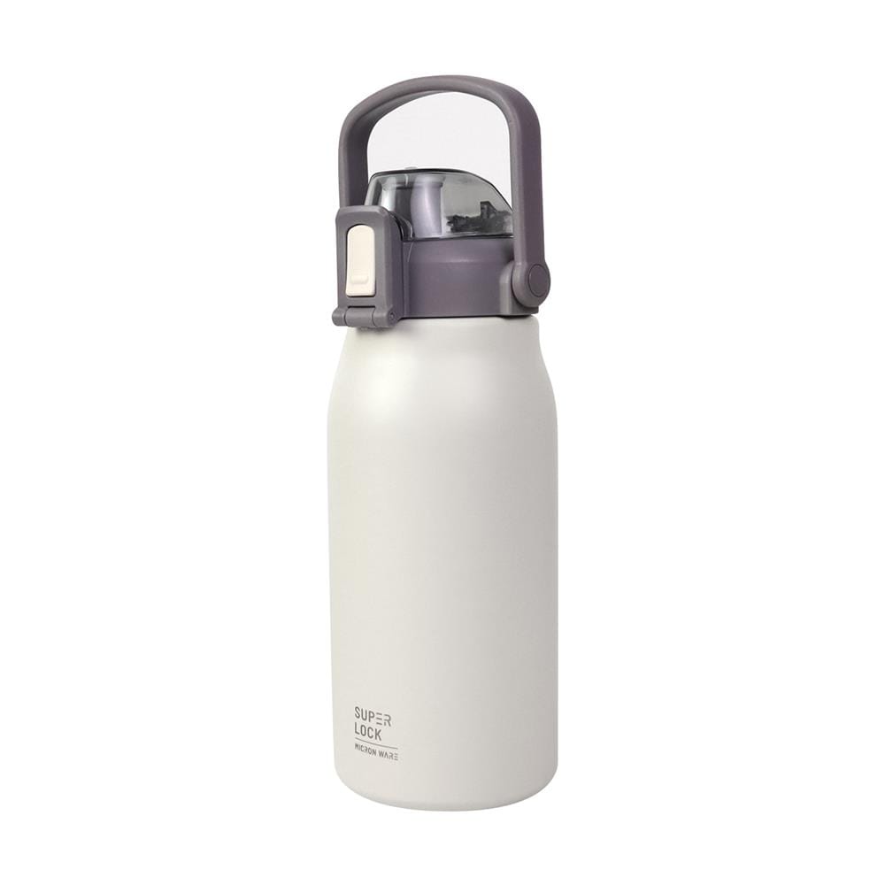 ขวดน้ำสเตนเลส 1.3 ลิตร SUPER LOCK STRAW สีขาว