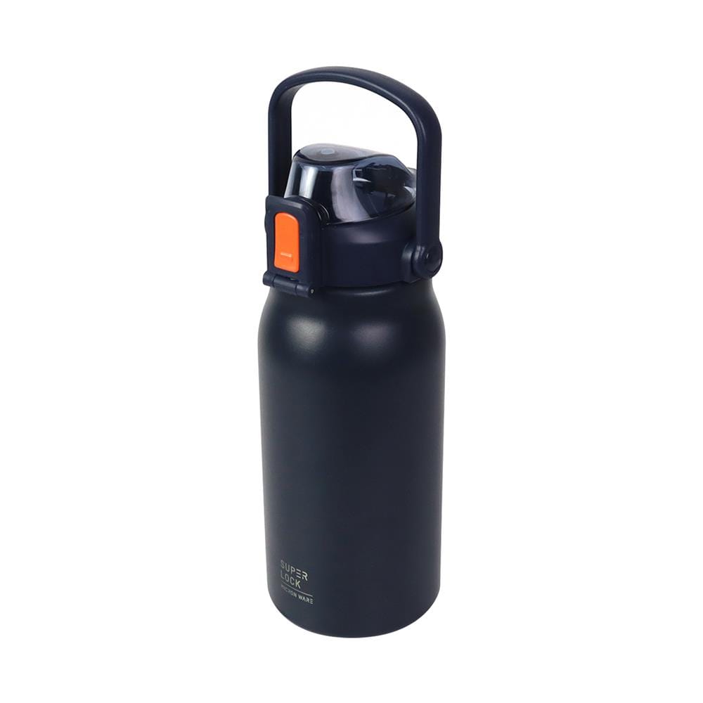 ขวดน้ำสเตนเลส 1.3 ลิตร SUPER LOCK STRAW สีน้ำเงิน
