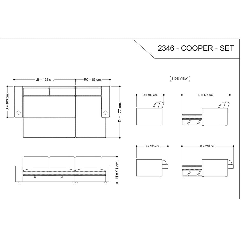 โซฟาเข้ามุมขวา FURDINI COOPER สีเทาเข้ม
