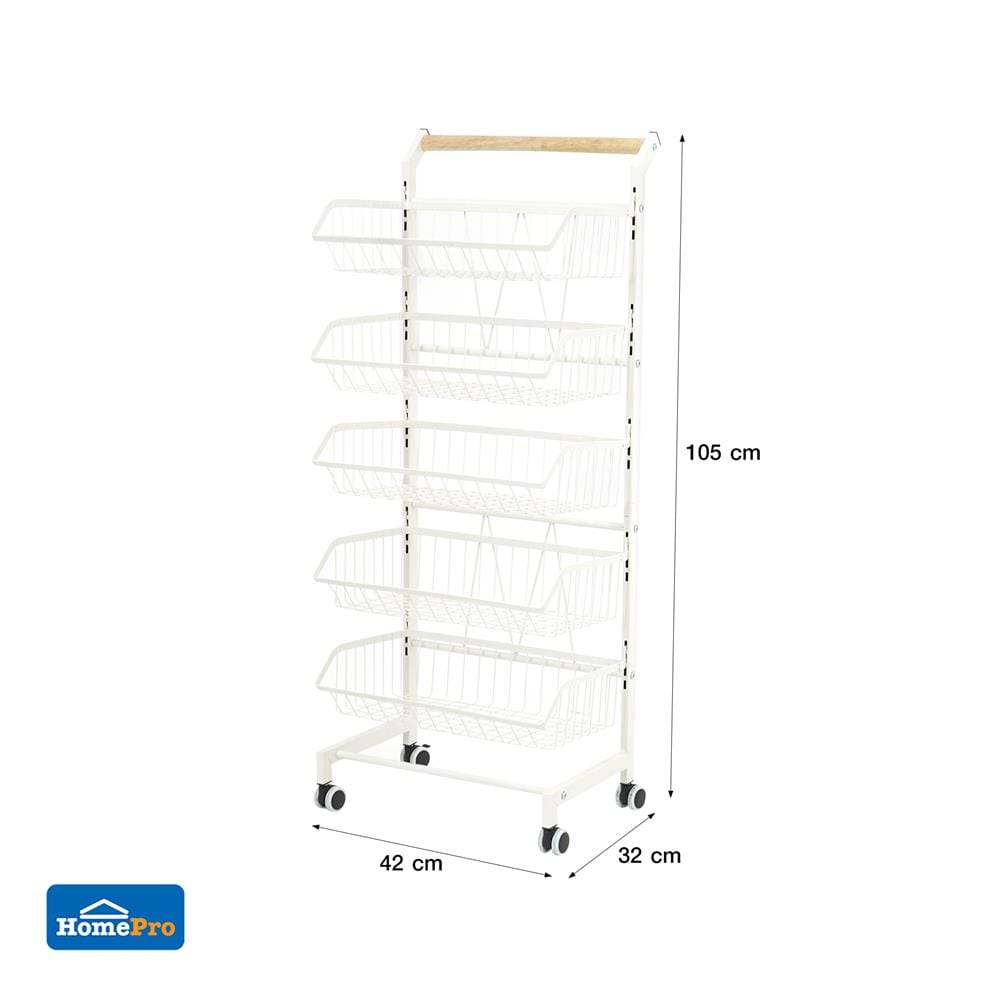 ชั้นวางของ 5 ชั้น มีล้อ STACKO SUPER 42x32x105 ซม. สีขาว