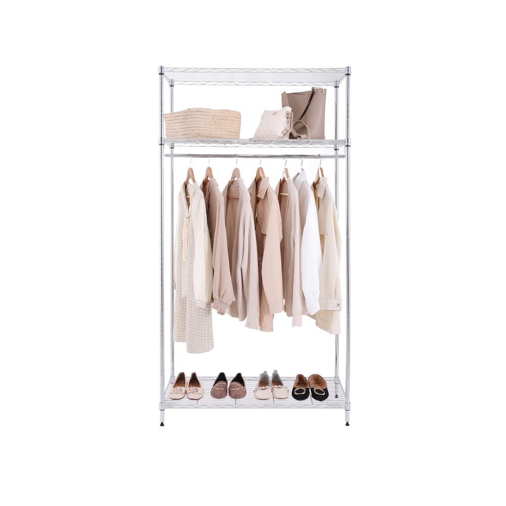 ชั้นวางของโล่ง 3 ชั้น พร้อมราวแขวน MZG 4590180VAH345 90 ซม. สีโครเมียม