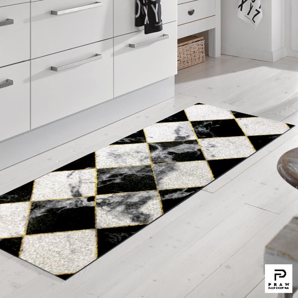 พรมเช็ดเท้าดักฝุ่น PRAW DE CHESS BOARD 70X190 ซม. สีดำ/ขาว
