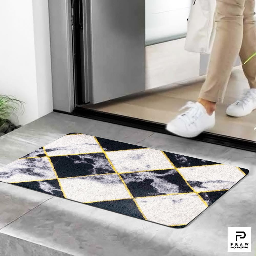 พรมเช็ดเท้าดักฝุ่น PRAW DE CHESS BOARD 50X75 ซม. สีดำ/ขาว
