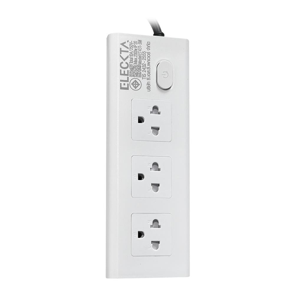 รางปลั๊กไฟทรงเหลี่ยม 3 ช่อง 1 สวิตช์ ELECKTA ET431 3 ม. สีขาว_1