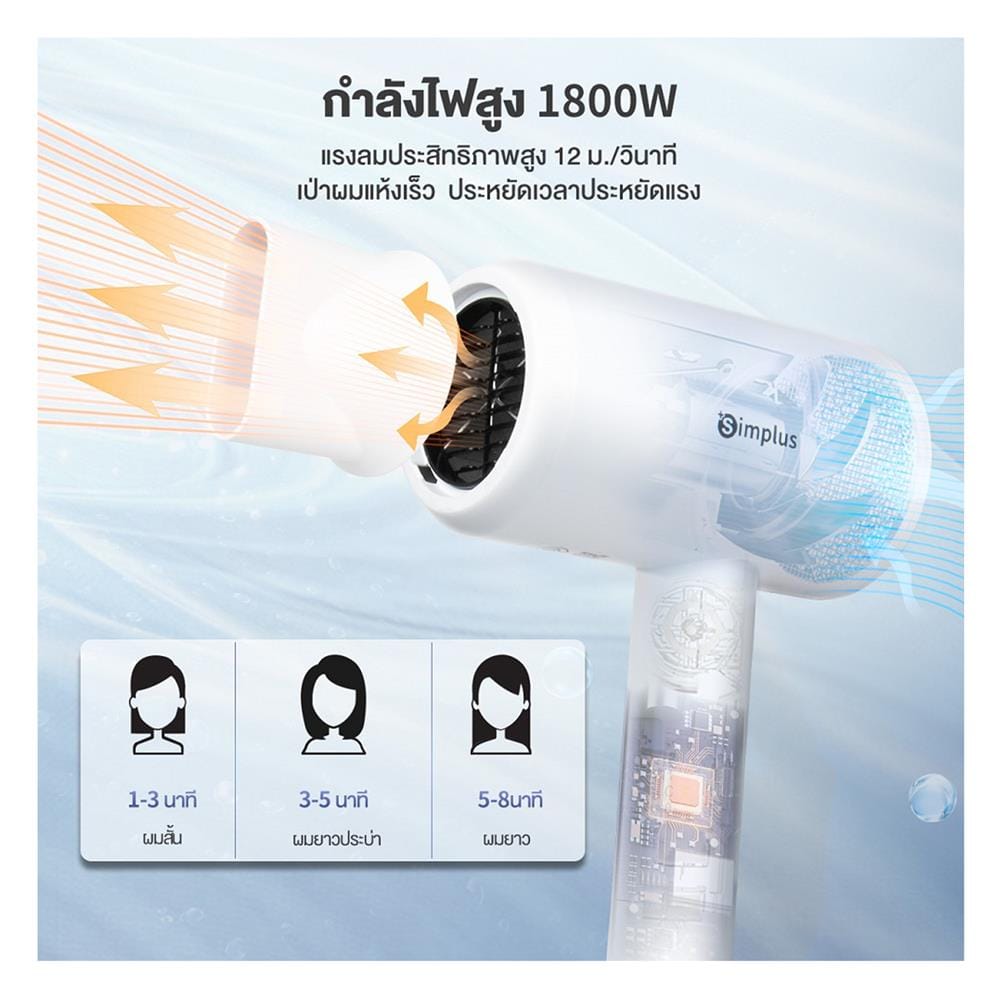 ไดร์เป่าผม SIMPLUS BY-5910 CFJH005WH00 สีขาว 1800 วัตต์