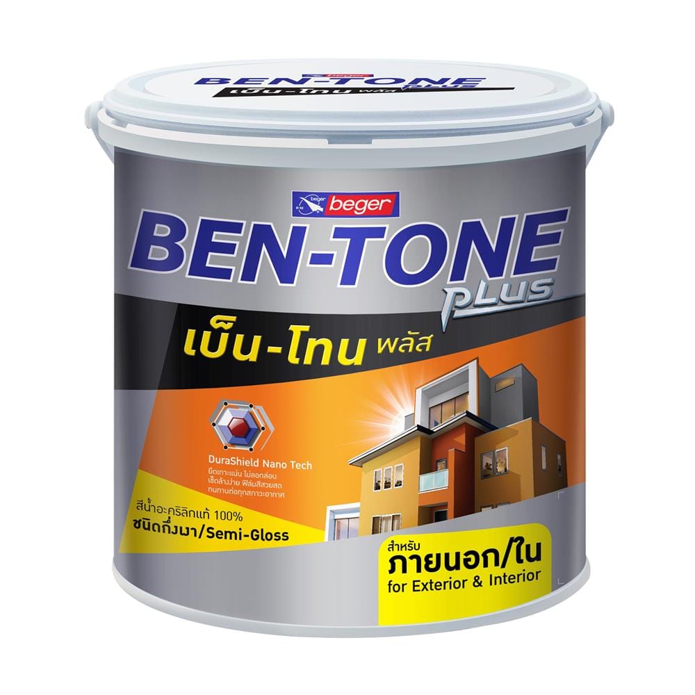 สีน้ำทาภายนอก BEGER BEN-TONE PLUS 300 สีขาว กึ่งเงา 1 แกลลอน