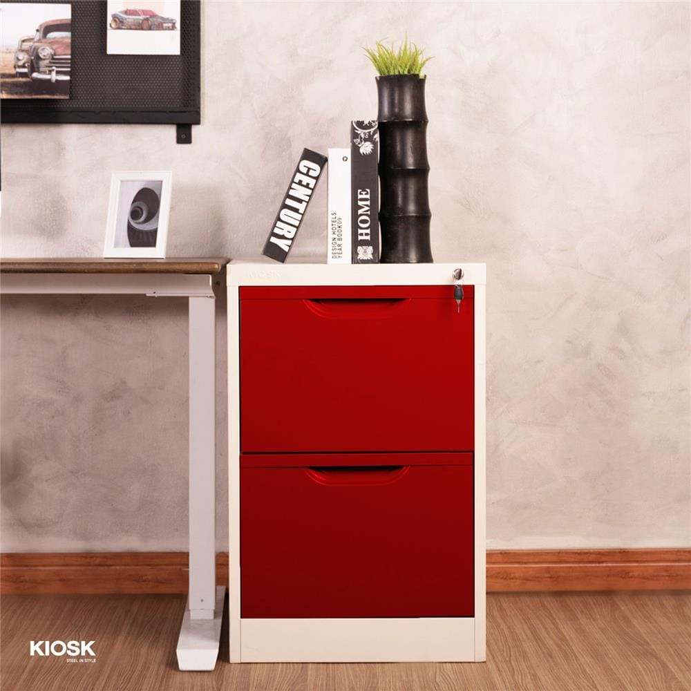 ตู้ลิ้นชักเหล็ก 2 ลิ้นชัก KIOSK HF-2 สีขาว/แดง