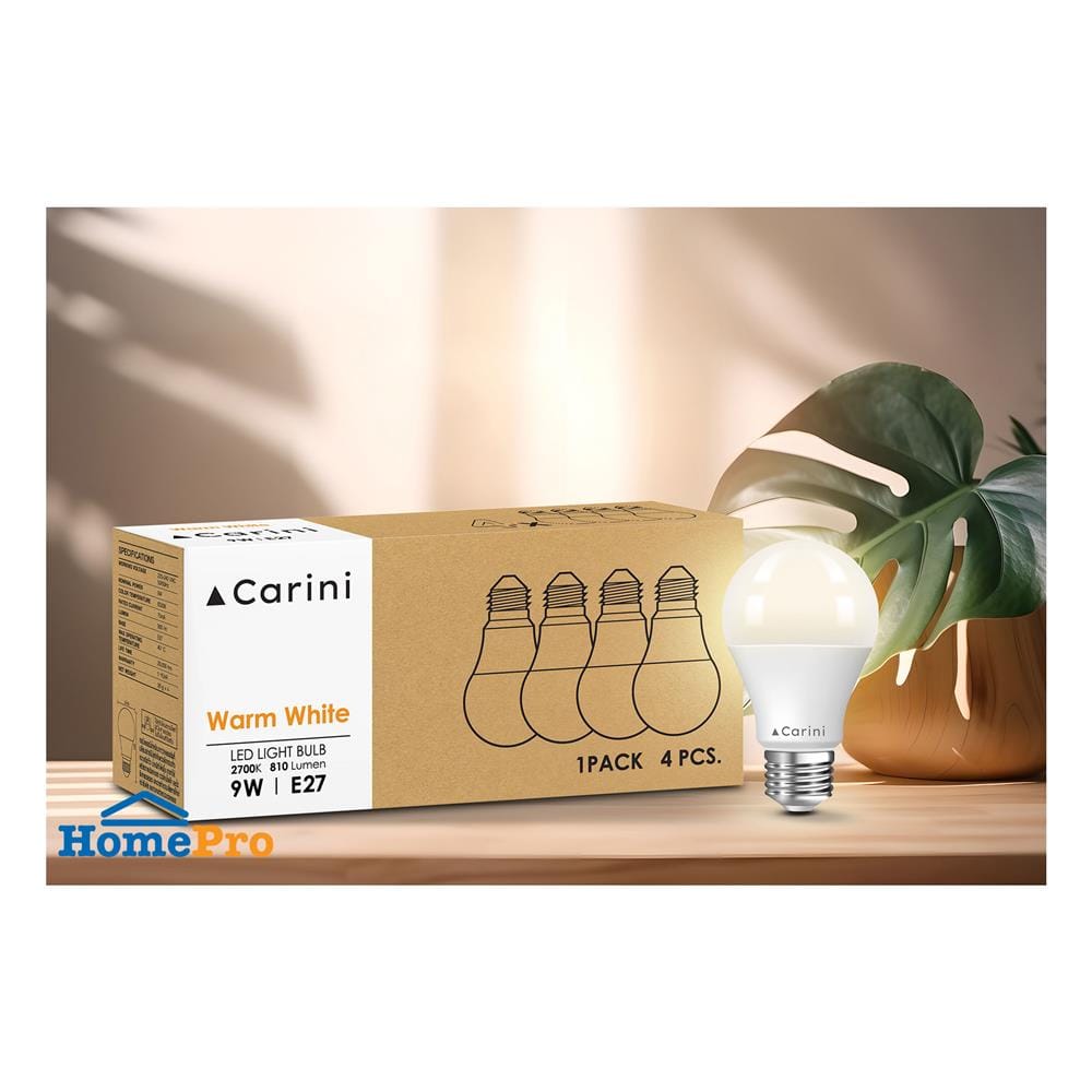หลอด LED CARINI A60 ECOLIFE 9 วัตต์ WARM WHITE E27 แพ็ก 4 ชิ้น