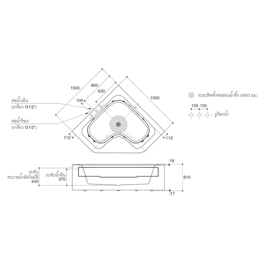 อ่างอาบน้ำ KOHLER K-20059X-NW-0 175 ซม. สีขาว