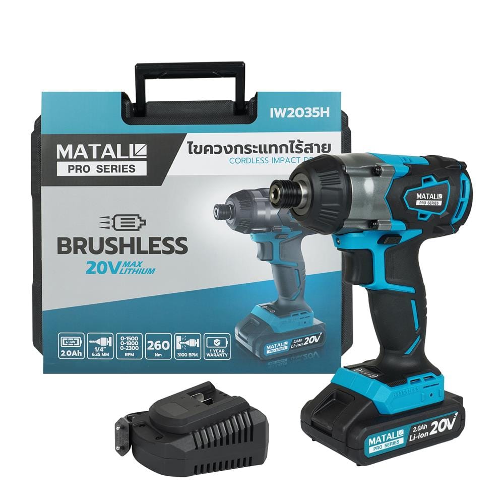 สว่านไขควงกระแทกไร้สาย (พร้อมแบตเตอรี่) MATALL PRO IW2035H BL 20 โวลต์_1