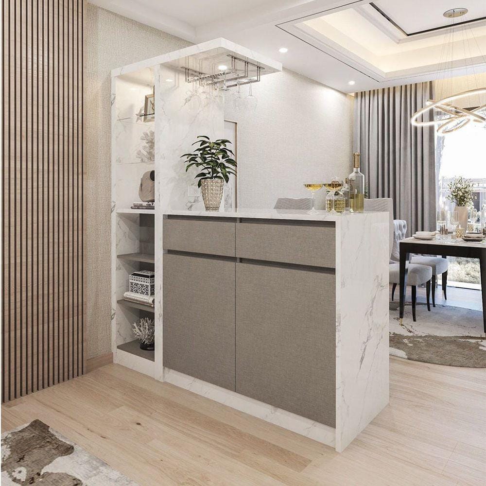 เคาน์เตอร์บาร์ตู้โชว์ฝั่งขวา SB FURNITURE MABEL 19208284 170 ซม. ลายหินอ่อนขาว