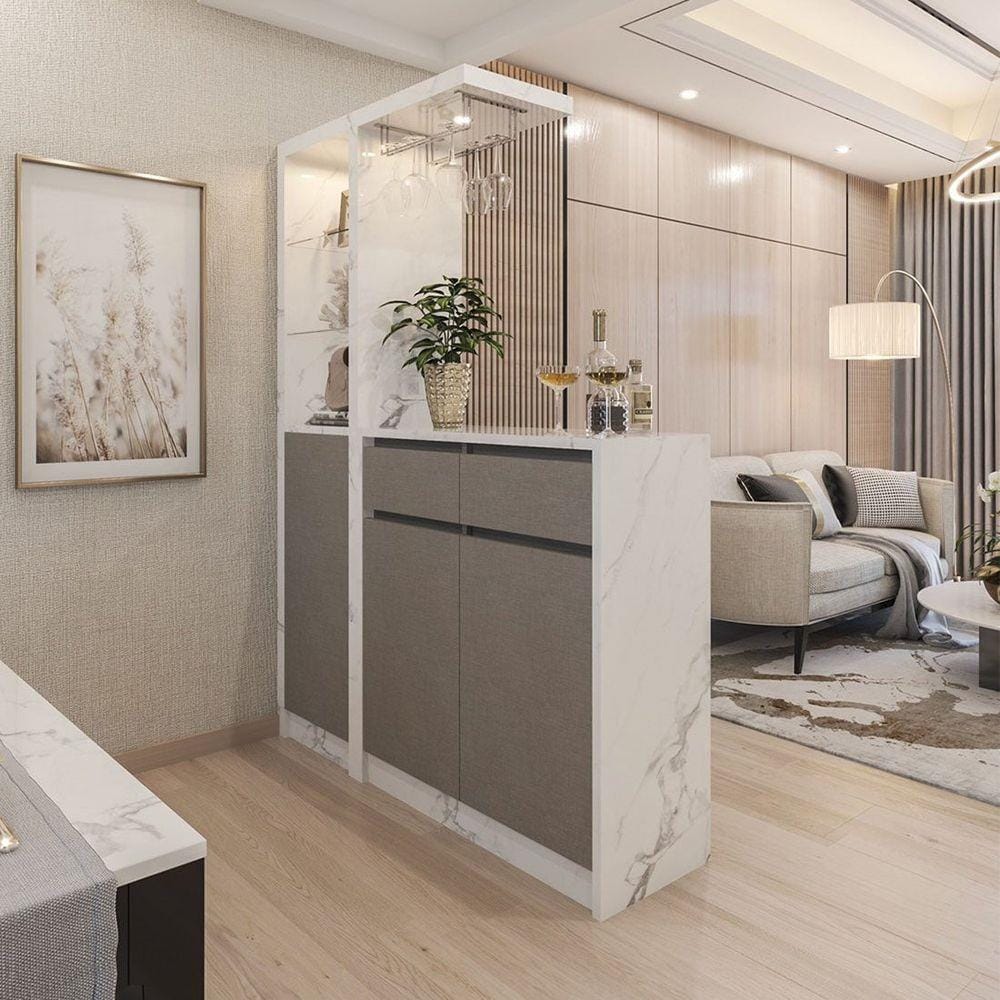 เคาน์เตอร์บาร์ตู้โชว์ฝั่งขวา SB FURNITURE MABEL 19208280 150 ซม. ลายหินอ่อนขาว
