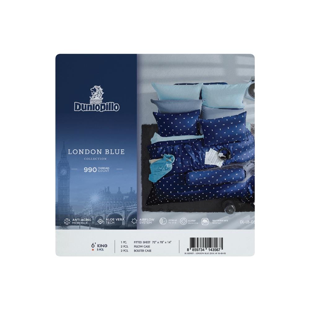 ชุดผ้าปูที่นอน 6 ฟุต 5 ชิ้น DUNLOPILLO LONDON BLUE DL-LB-05