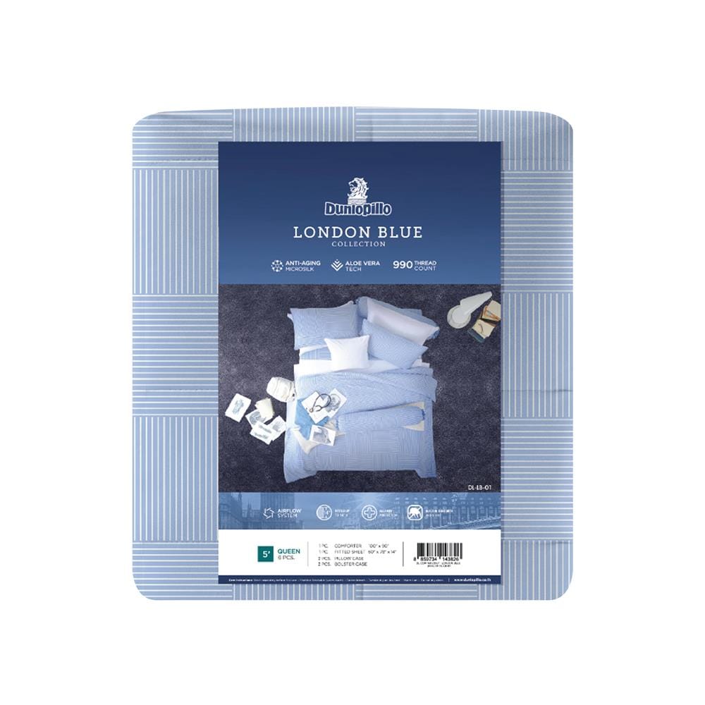 ชุดผ้าปูที่นอน 5 ฟุต 6 ชิ้น DUNLOPILLO LONDON BLUE DL-LB-01