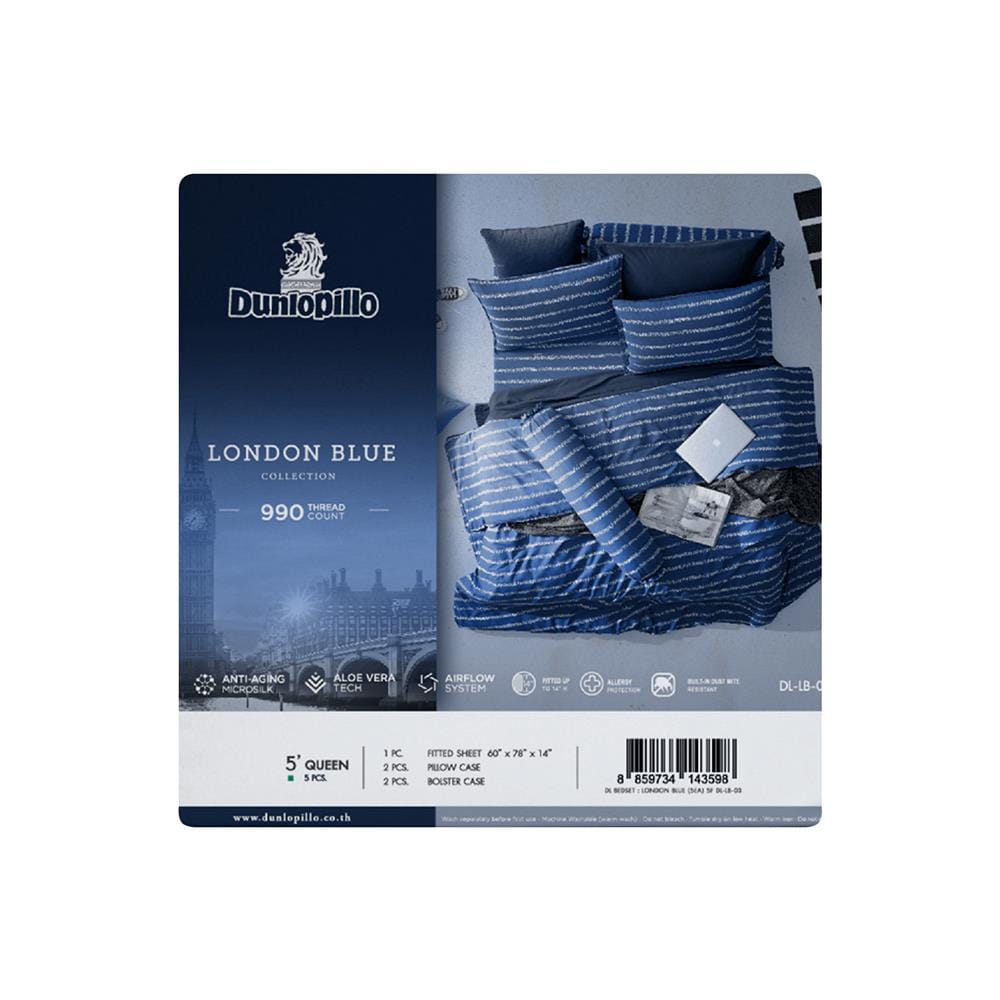 ชุดผ้าปูที่นอน 5 ฟุต 5 ชิ้น DUNLOPILLO LONDON BLUE DL-LB-03