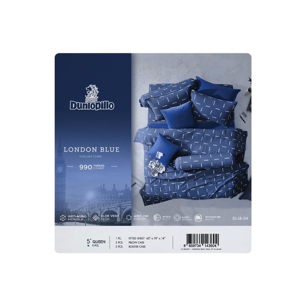 ชุดผ้าปูที่นอน 5 ฟุต 5 ชิ้น DUNLOPILLO LONDON BLUE DL-LB-04