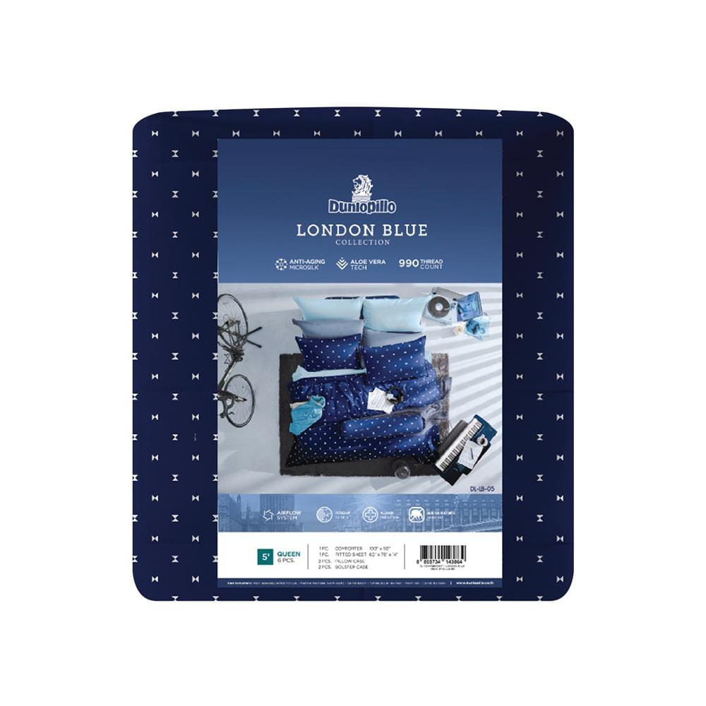 ชุดผ้าปูที่นอน 5 ฟุต 6 ชิ้น DUNLOPILLO LONDON BLUE DL-LB-05